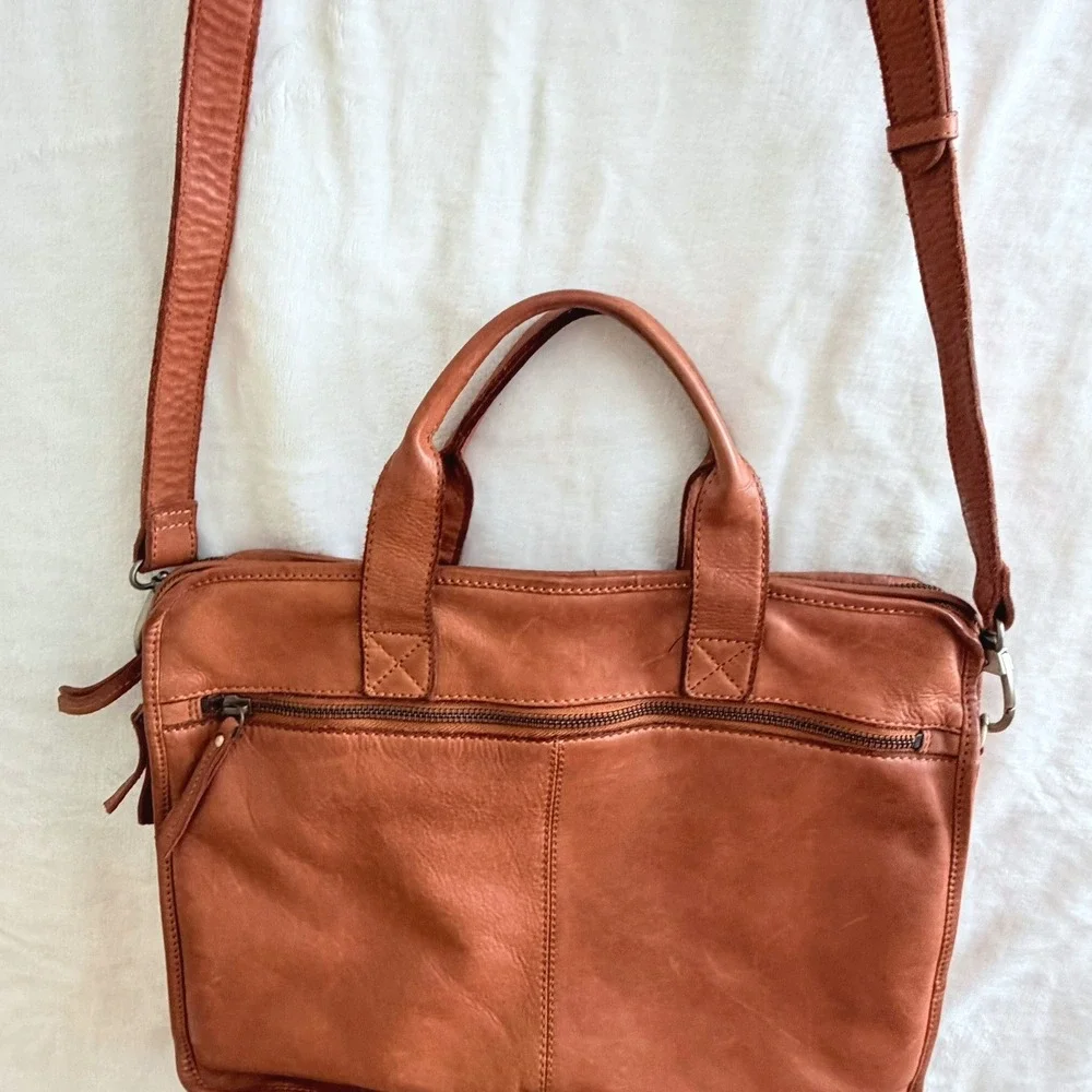 Marta Ponti Portugal Cognac Leather Briefcase Messenger Crossbody Bag Brown